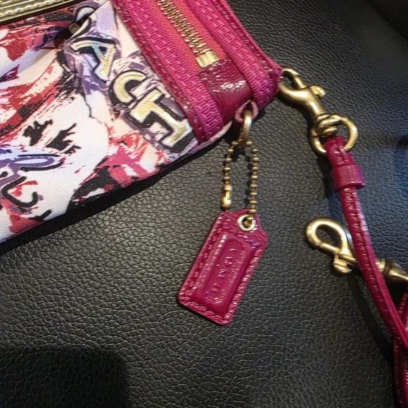 Coach Pink Multi Color Graphic Clutch with Gold Accents - Like New - Picture 4 of 6